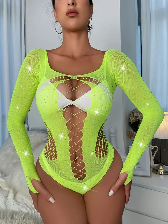 Women's Hot Diamond Shiny Underwear Mesh Cloth Wrap Hip Skirt Fluorescent Green2 - Shop at LoveMi