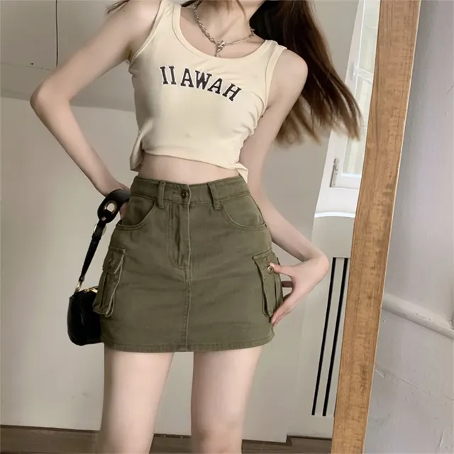Fashion Personality Black Denim Skirt Women Army Green - Shop at LoveMi