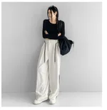 Loose Apricot Wide Leg Pants For Women With High Waist - Apricot