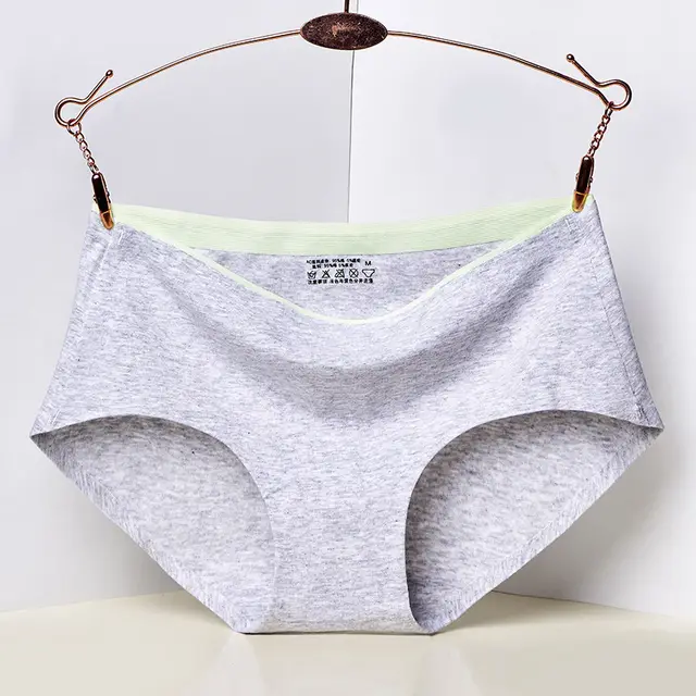 Pure Cotton Underwear Girls' Mid waist Solid Color Antibacterial Breathable Sexy Hip Lifting Seamless Briefs Gray - Shop at LoveMi