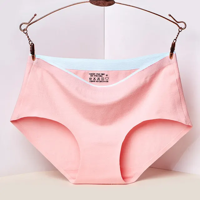 Pure Cotton Underwear Girls' Mid waist Solid Color Antibacterial Breathable Sexy Hip Lifting Seamless Briefs Pink - Shop at LoveMi