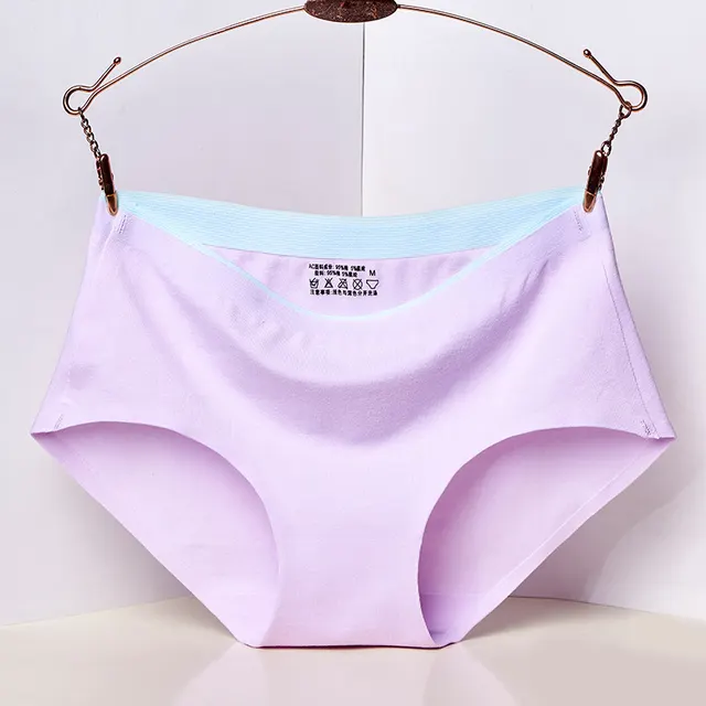 Pure Cotton Underwear Girls' Mid waist Solid Color Antibacterial Breathable Sexy Hip Lifting Seamless Briefs Purple - Shop at LoveMi