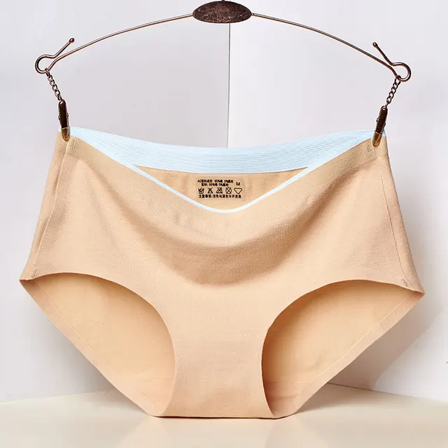 Pure Cotton Underwear Girls' Mid waist Solid Color Antibacterial Breathable Sexy Hip Lifting Seamless Briefs Skin Color - Shop at LoveMi