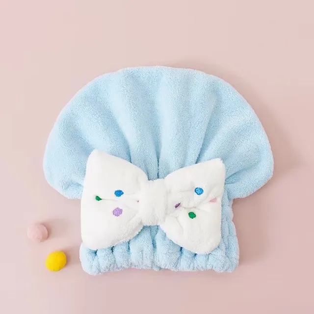 Children's Coral Velvet Dry Hair Cap Blue Bow - Shop at LoveMi