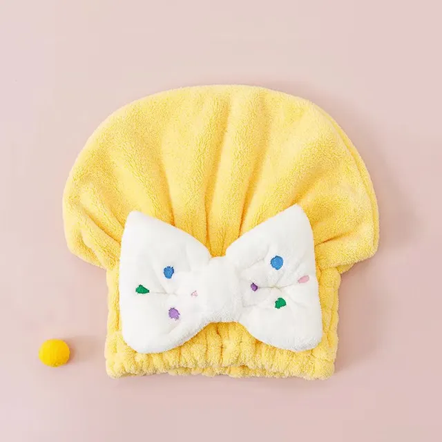 Children's Coral Velvet Dry Hair Cap Yellow Bow - Shop at LoveMi