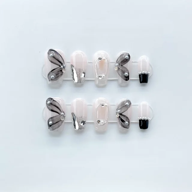 Naked French Dance Shoes Halo Dyed Nail Patch Black Ribbon French - Shop at LoveMi