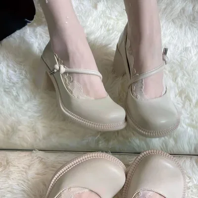 Women's Retro French Mary Jane High Heels White - Shop at LoveMi