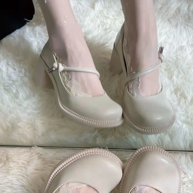 Women's Retro French Mary Jane High Heels White - Shop at LoveMi
