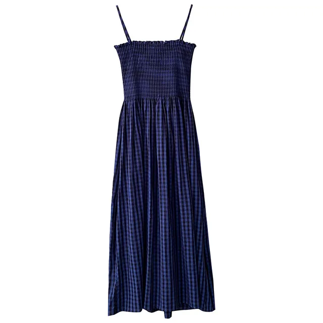 Suspender Dress Pleated Waist Slimming Maxi Skirt Blue - Shop at LoveMi