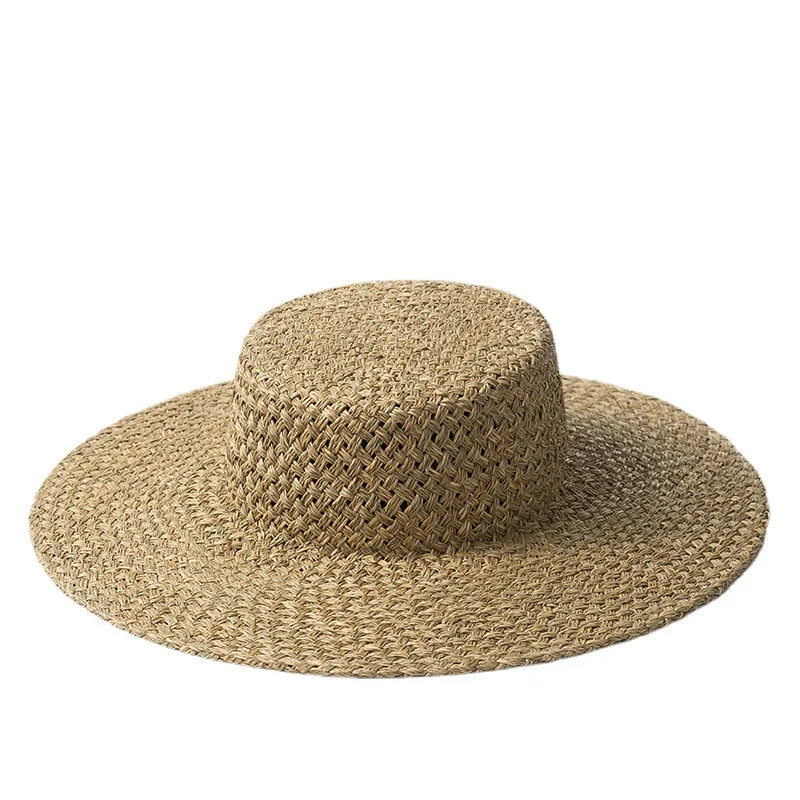 Handwoven seaweed flat top straw hat - Shop at LoveMi