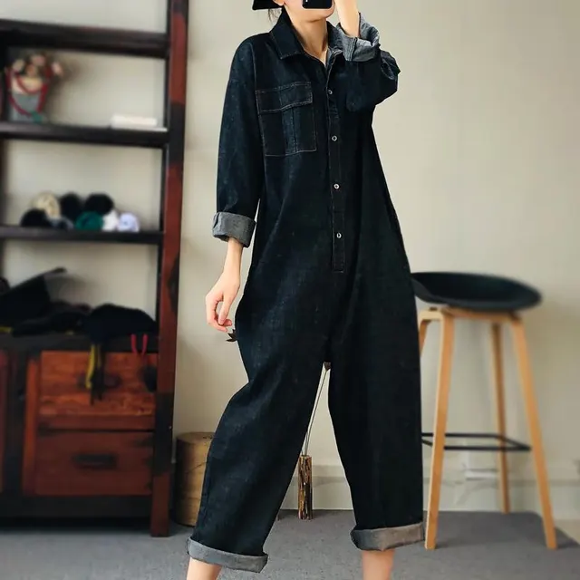 Women's Fashion Overalls Loose Denim Black - Shop at LoveMi