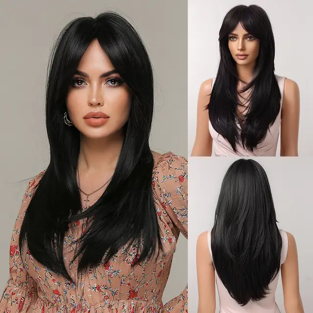 Eight Character Bangs Medium Length Fashionable Temperament Wig Headwear Black Lc20688 - Shop at LoveMi