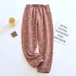 Retro Yarn-dyed Jacquard Women's Pure Cotton Pajama Pants - Ball Orchid-L