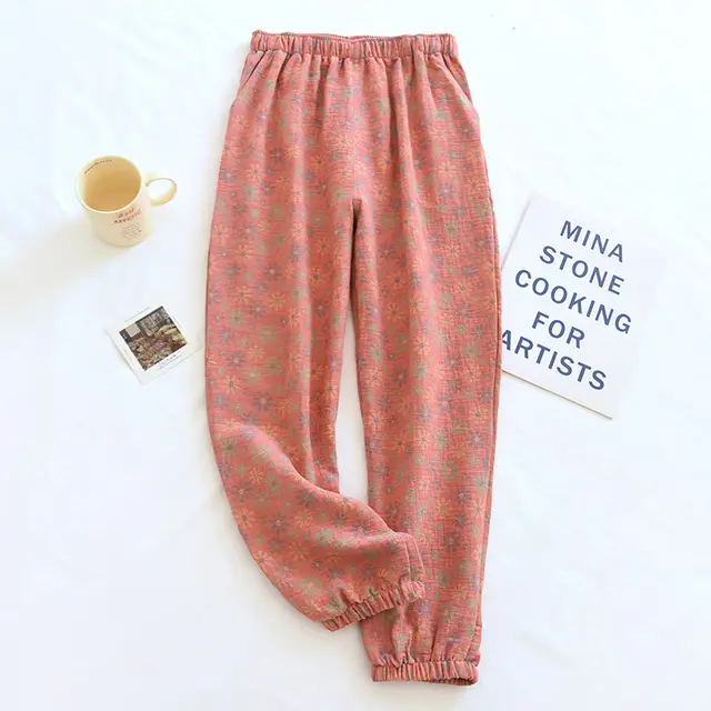 Retro Yarn dyed Jacquard Women's Pure Cotton Pajama Pants Crushed Chrysanthemum - Shop at LoveMi