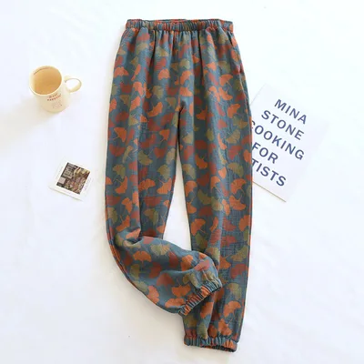 Retro Yarn dyed Jacquard Women's Pure Cotton Pajama Pants Ginkgo Biloba L - Shop at LoveMi