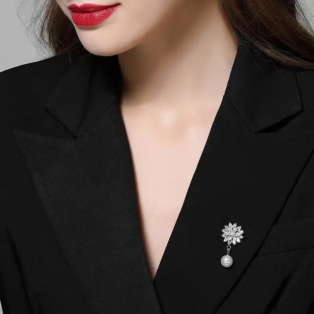 Cute Classic Style Gold plated Zircon Snow Lotus Pearl Corsage Special interest Design Elegant Exquisite High end Brooch Silver - Shop at LoveMi