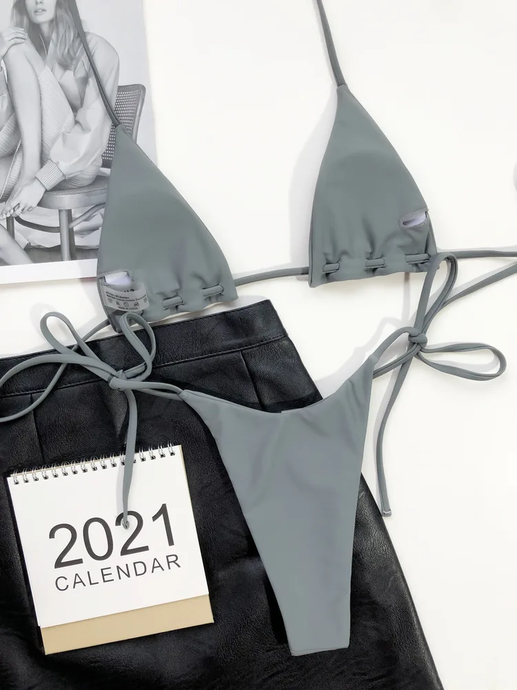 Triangle Bag Swimsuit Wear Rope Lanyard Beach Resort Hot Spring Grey - Shop at LoveMi