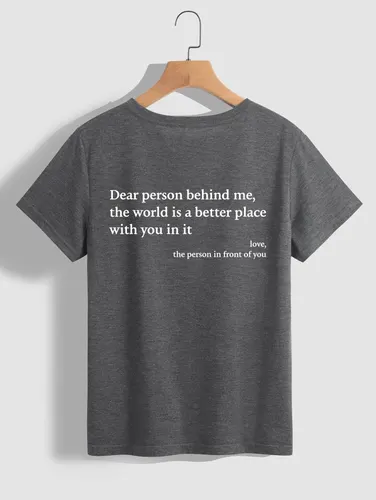 New Fashion Womens Letter T Shirt Round Neck Short Sleeve Slogan Tee Top Dark Grey - Shop at LoveMi
