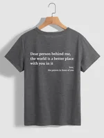 New Fashion Womens Letter T-Shirt Round Neck Short Sleeve Slogan Tee Top - Dark Grey