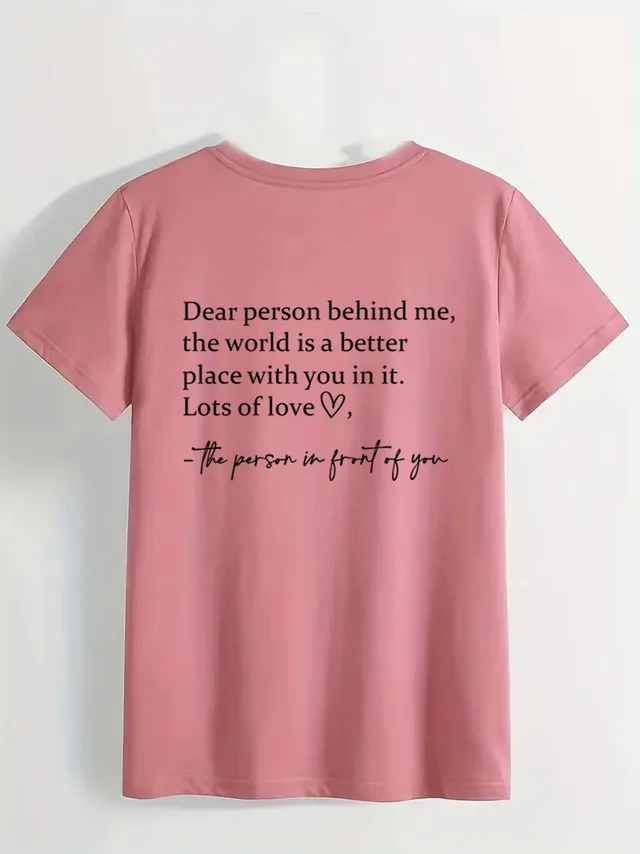 Round Neck Slogan Printed Short Sleeved T shirt Rose Gold - Shop at LoveMi