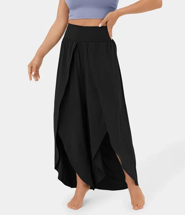 Loose Split Yoga Pants Summer Elastic High Waist Wide Leg Trousers Women's Fashion Versatile Clothing Black - Shop at LoveMi