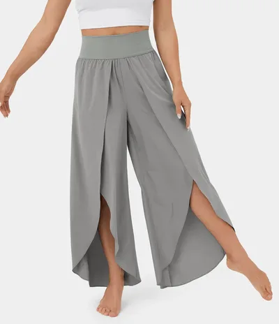 Loose Split Yoga Pants Summer Elastic High Waist Wide Leg Trousers Women's Fashion Versatile Clothing Grey - Shop at LoveMi