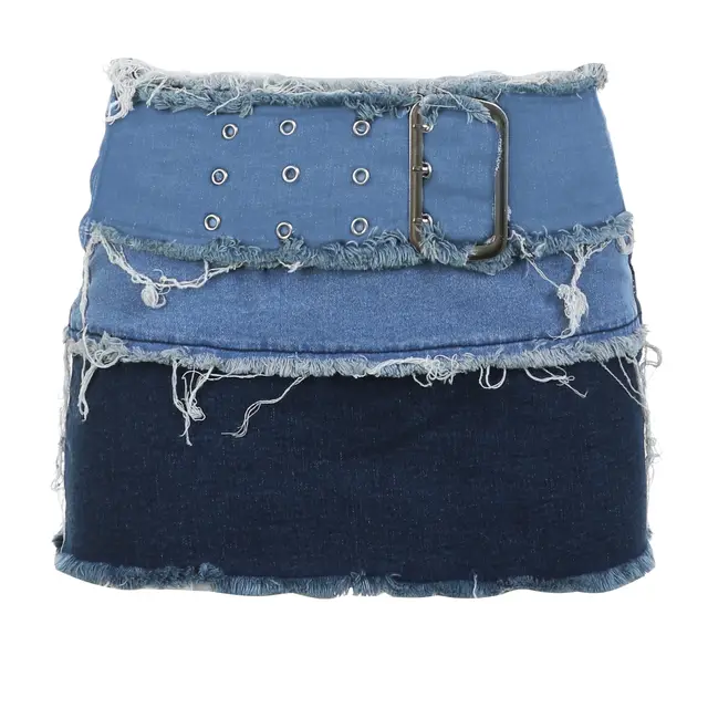 Washed And Brushed Short Wrap Hip Half Skirt Set For Women Blue Half Skirt - Shop at LoveMi