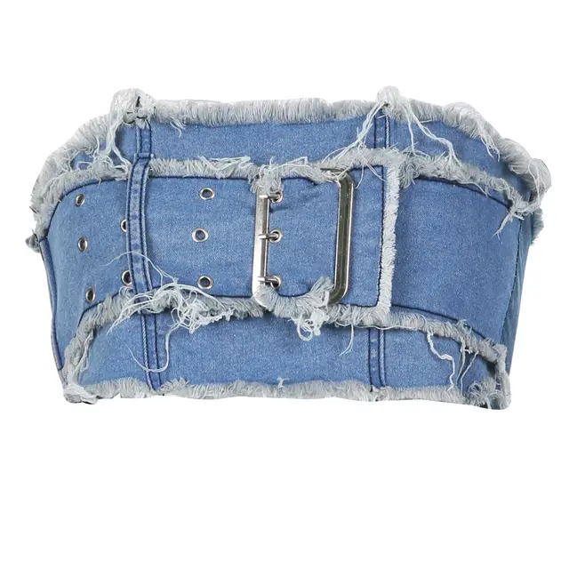 Washed And Brushed Short Wrap Hip Half Skirt Set For Women Blue Wrap Chest - Shop at LoveMi