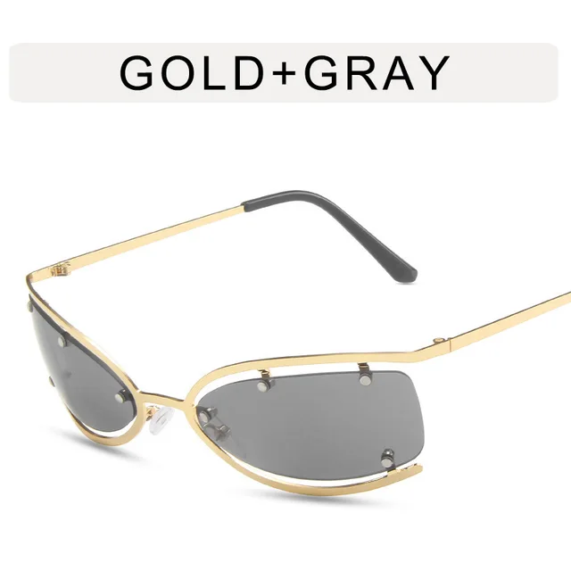 Women's Fashion Cat Eye Hollow Sunglasses Gold Grey - Shop at LoveMi