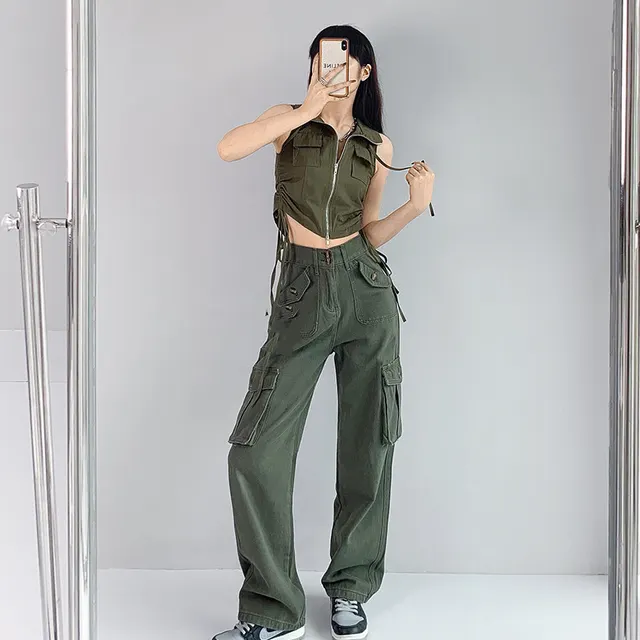 Women's High Waist Retro Pink Overalls Army Green - Shop at LoveMi