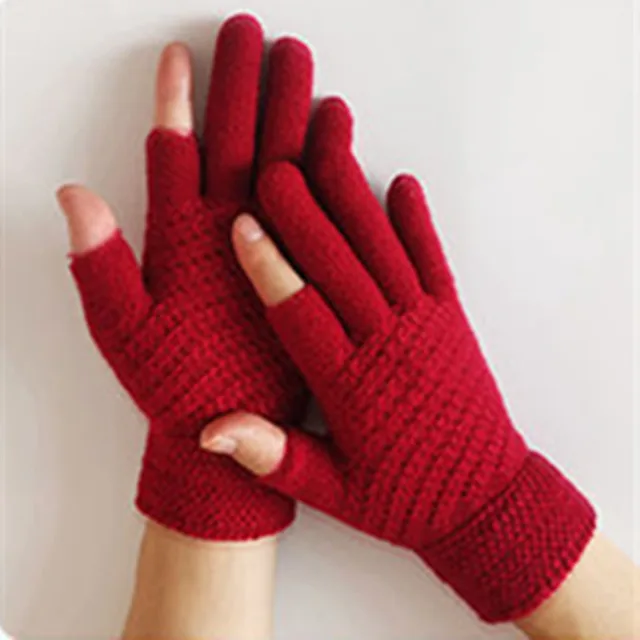 Jacquard Brushed Wool Warm Knitted Plush Gloves Red - Shop at LoveMi