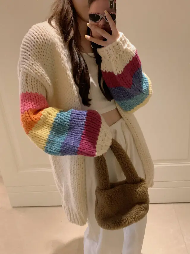 Colorful Soft Glutinous Cardigan Sweater Coat Women's Gentle And Lazy Colorful Cardigan - Shop at LoveMi