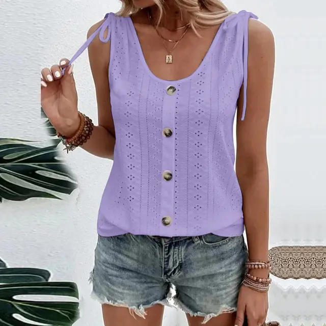Women's Sexy Casual Solid Color U neck Vest Short Sleeve Purple - Shop at LoveMi