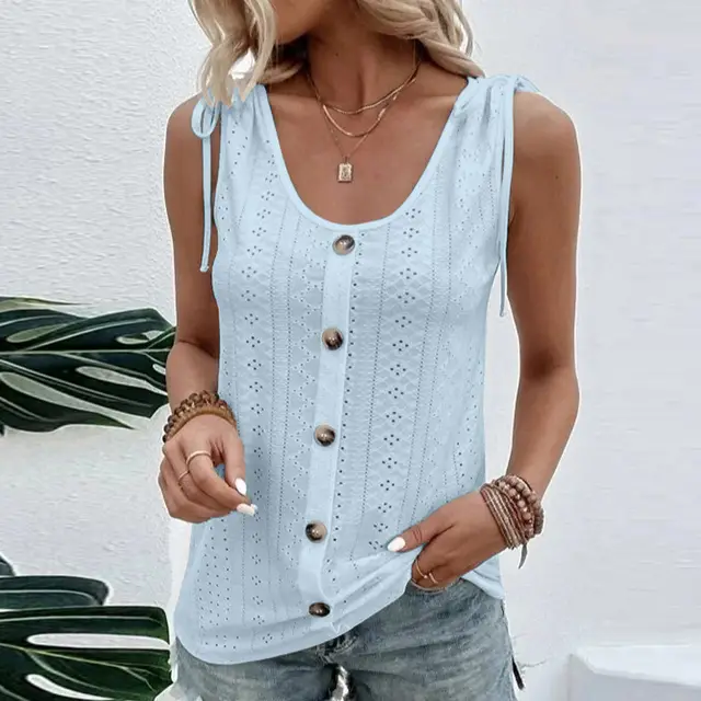 Women's Sexy Casual Solid Color U neck Vest Short Sleeve Sky Blue - Shop at LoveMi