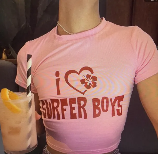 Women's Clothing O neck Short Tight Letter Printed T shirt Pink - Shop at LoveMi