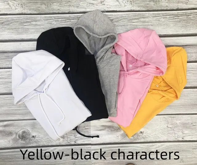 Casual Hooded Pocket Sweater For Women Yellow Black Characters - Shop at LoveMi