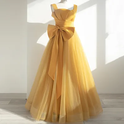 Walking Show Art Exam Princess Wedding Dress Golden Yellow - Shop at LoveMi