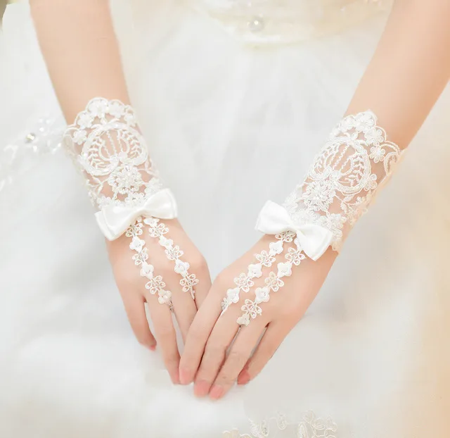 Bridal Bead Short Wedding Glove Accessories Beige - Shop at LoveMi
