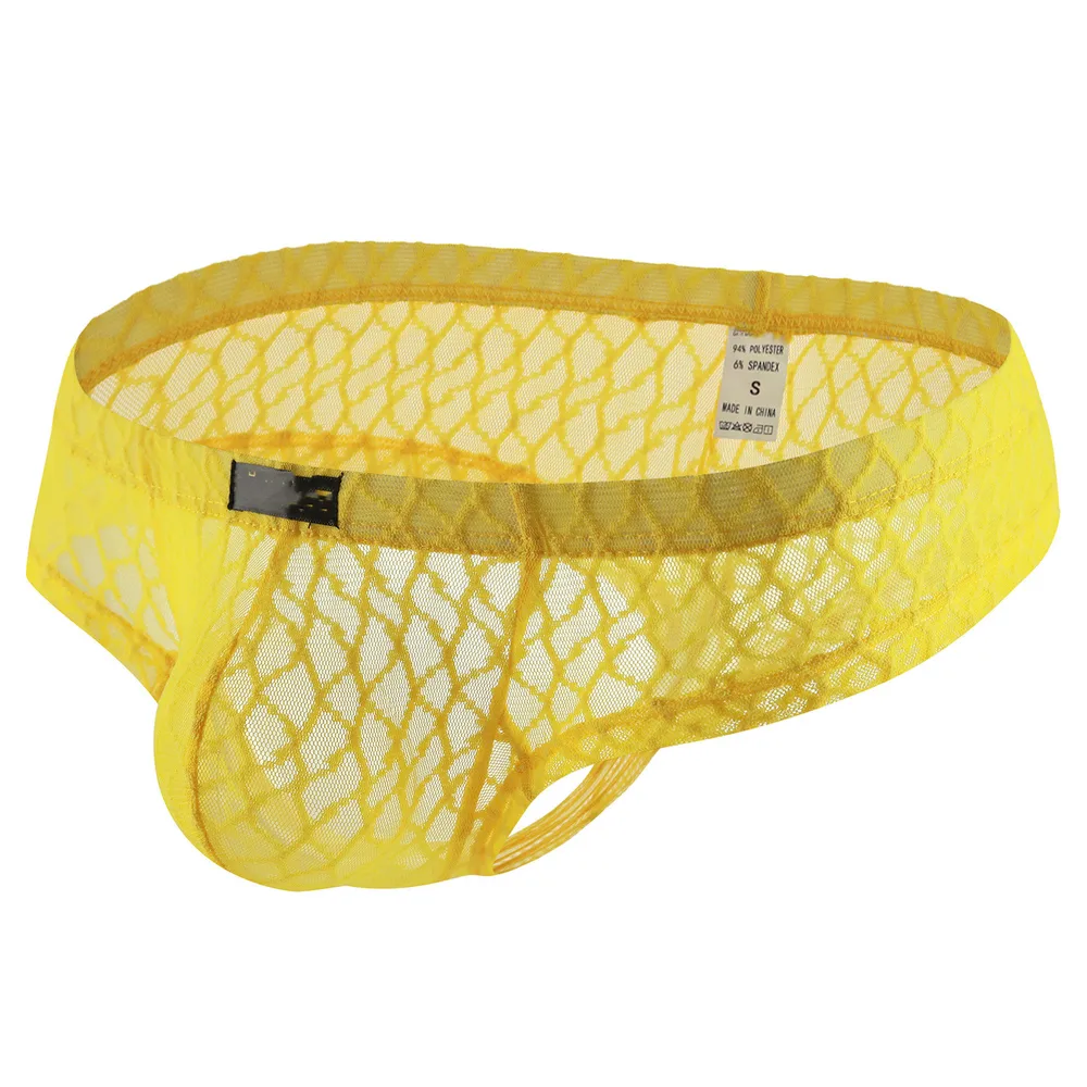Comfortable Men's Lace Shorts Sexy Panties - Yellow