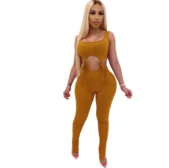 Lace up sleeveless jumpsuit Brown - Shop at LoveMi