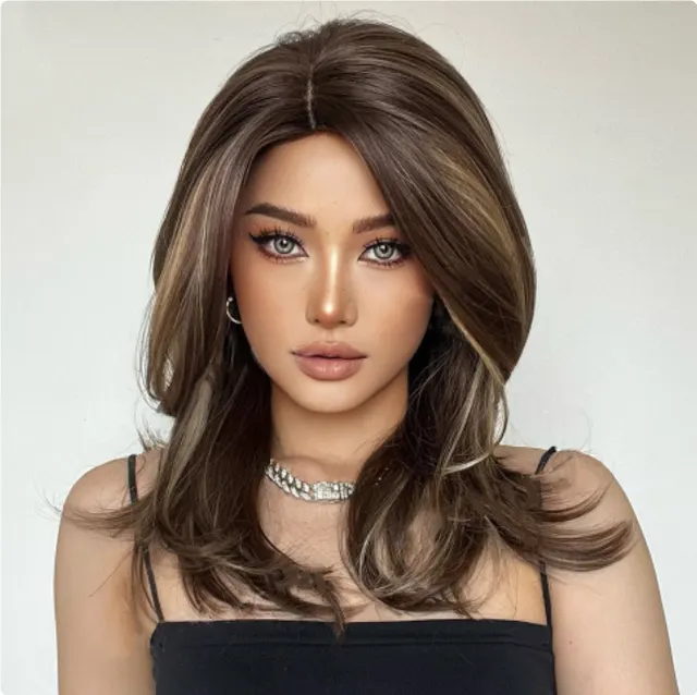 Eight Character Bangs Gradient Brown Shoulder Length Women's Wig Headband 20 Inches - Shop at LoveMi