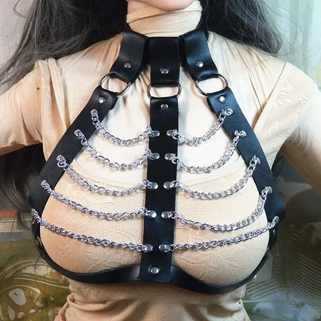 Punk Dark Street Dance Collar Belt One Piece Black Silver Chain - Shop at LoveMi