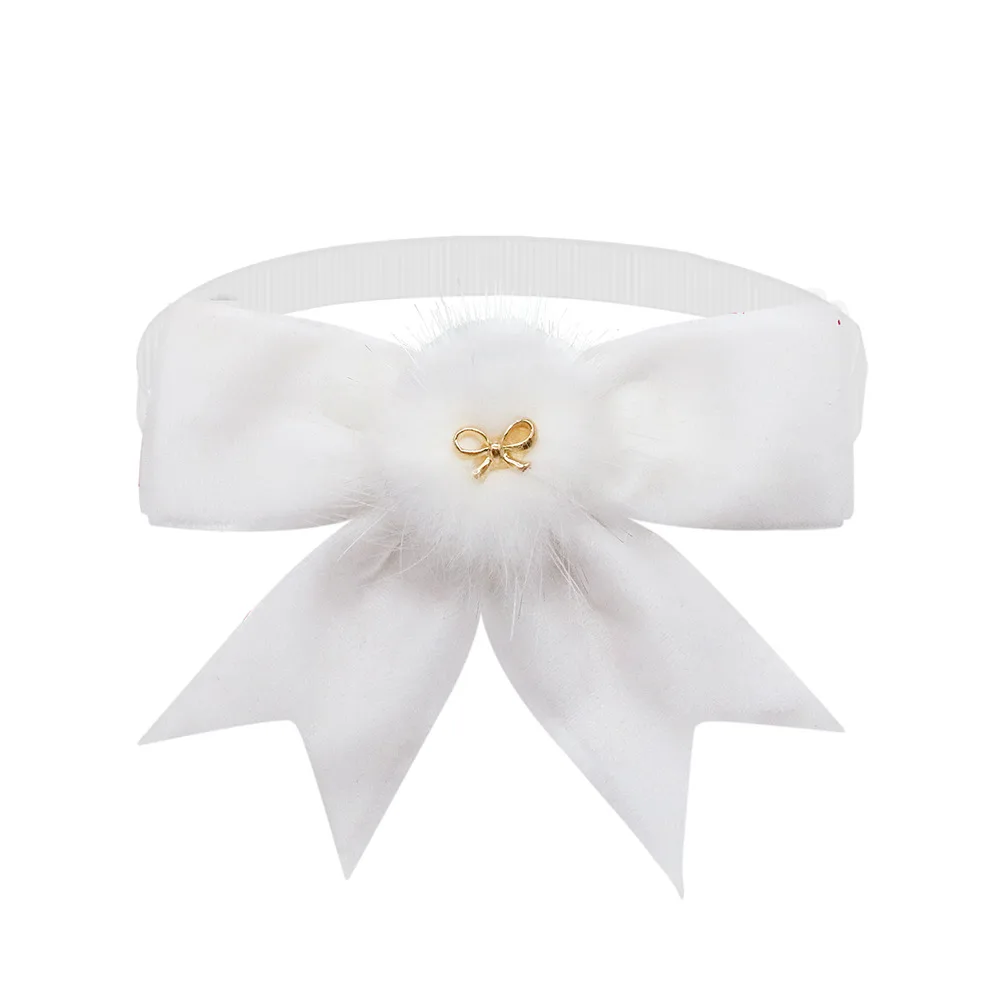 Pet Tie Solid Colour Bow Jewellery Suede Adjustable - White - View 1
