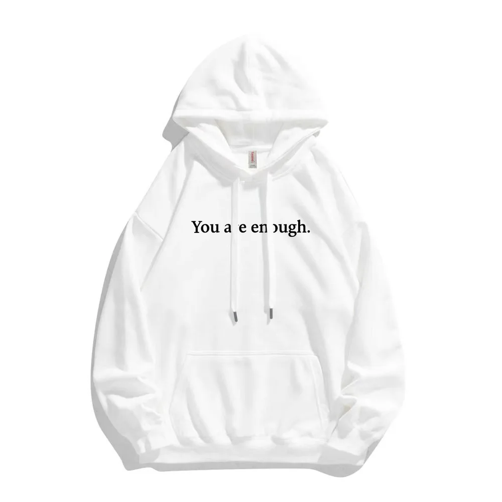 Kangaroo Pocket Drawstring Printed Hoodie White - Shop at LoveMi