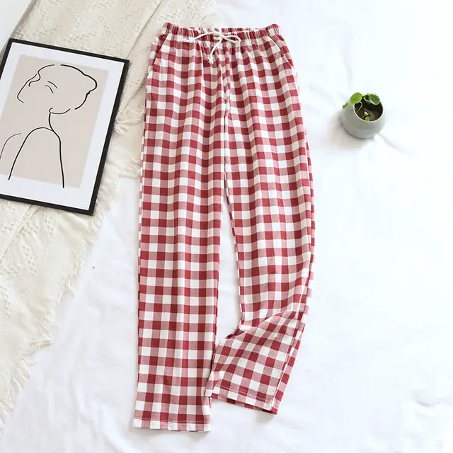 Women's Men's Knitted Plaid Pajama Pants Red Check Lady - Shop at LoveMi