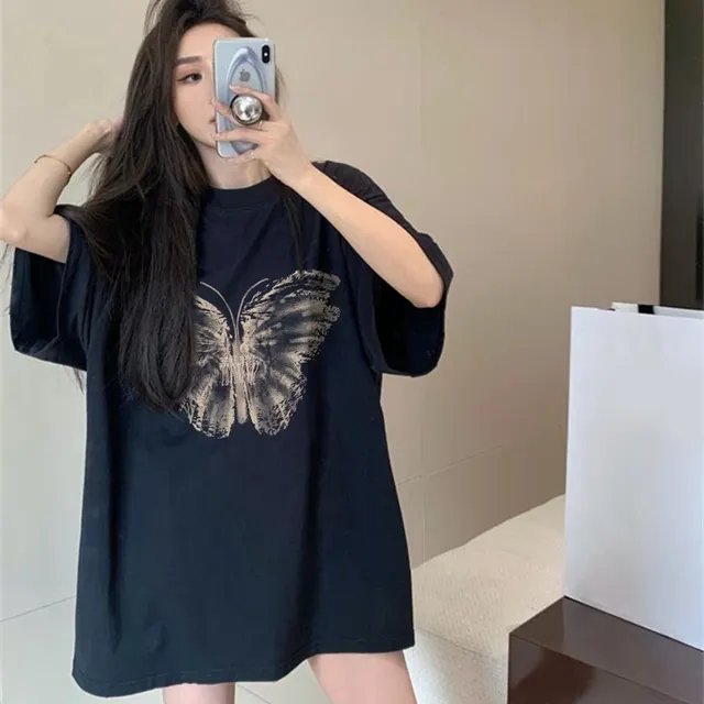 Black Short Sleeved T Shirt Loose Fitting Black - Shop at LoveMi
