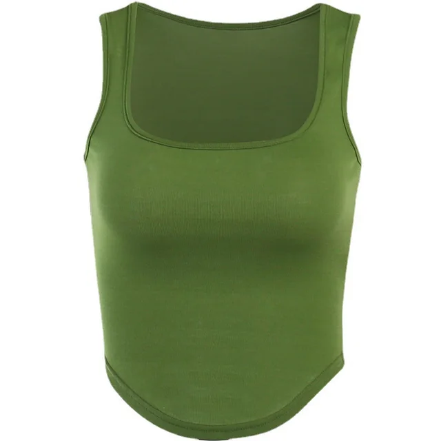 U neck Slim Camisole With Curved Hem Vest Green - Shop at LoveMi