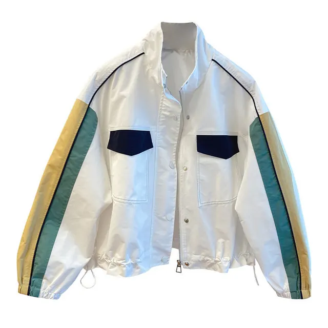 Loose Stand Collar Splicing Short Jacket Female White - Shop at LoveMi