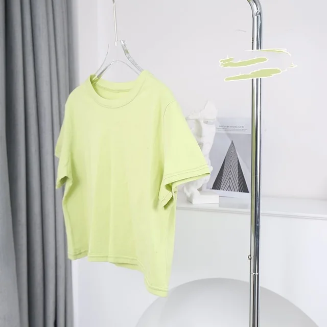 Cotton Round Neck Short Sleeved Top For Women Green - Shop at LoveMi