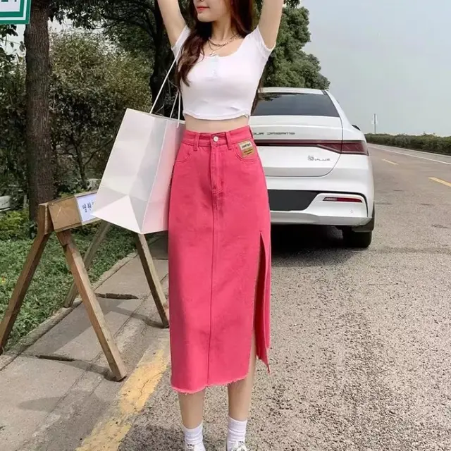 Women's Fashion Casual Denim Skirt Rose Red - Shop at LoveMi